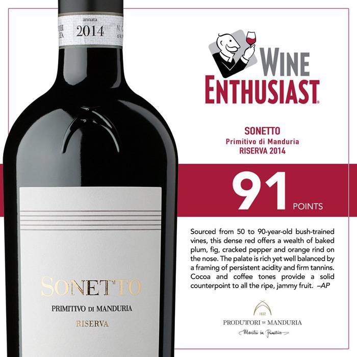 “Sonetto” Primitivo di Manduria DOC Riserva - 750ml от BNKWines.bg